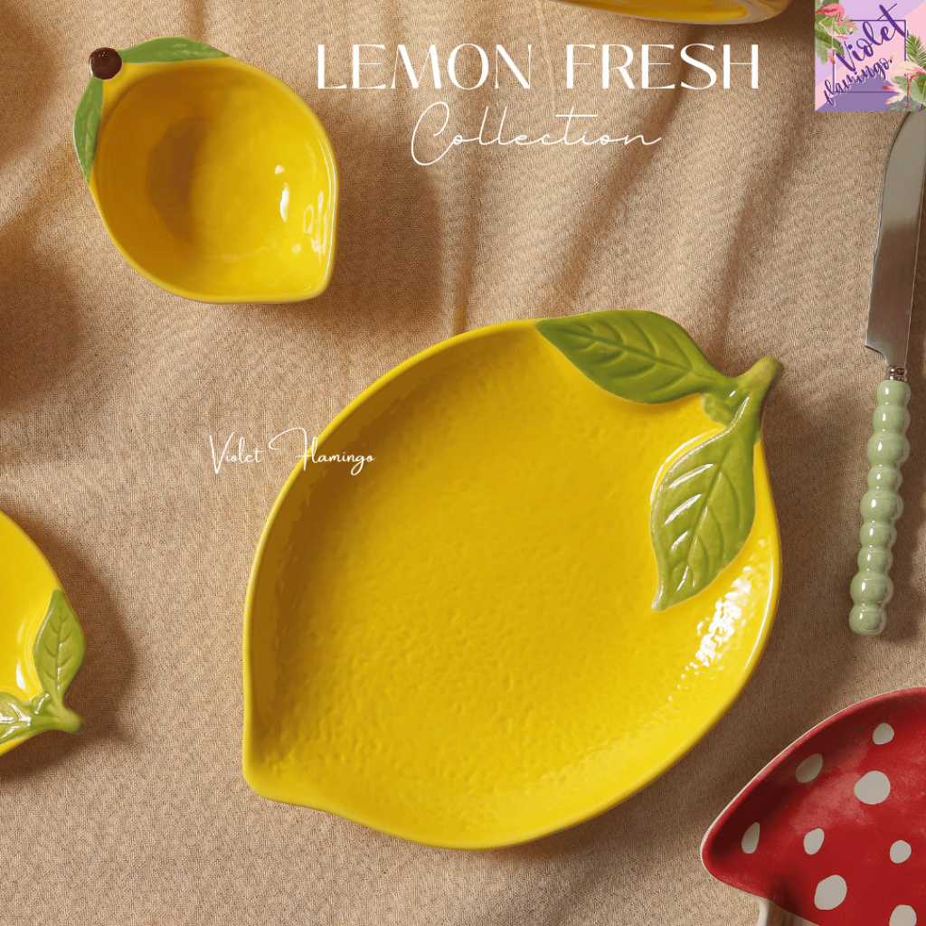 Violet Flamingo จานชามเซรามิค เลมอน ดีไซน์น่ารัก 🍋 Lemon Fresh Collection ชุดจานชาม ของขวัญ ของใช้ในบ้าน คาเฟ่ รูปที่ 4