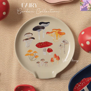 Violet Flamingo Fairy Garden Collection – จานเซรามิคลายเห็ด ผีเสื้อ และดอกไม้สไตล์คอทเทจคอร์ (Cottagecore)
