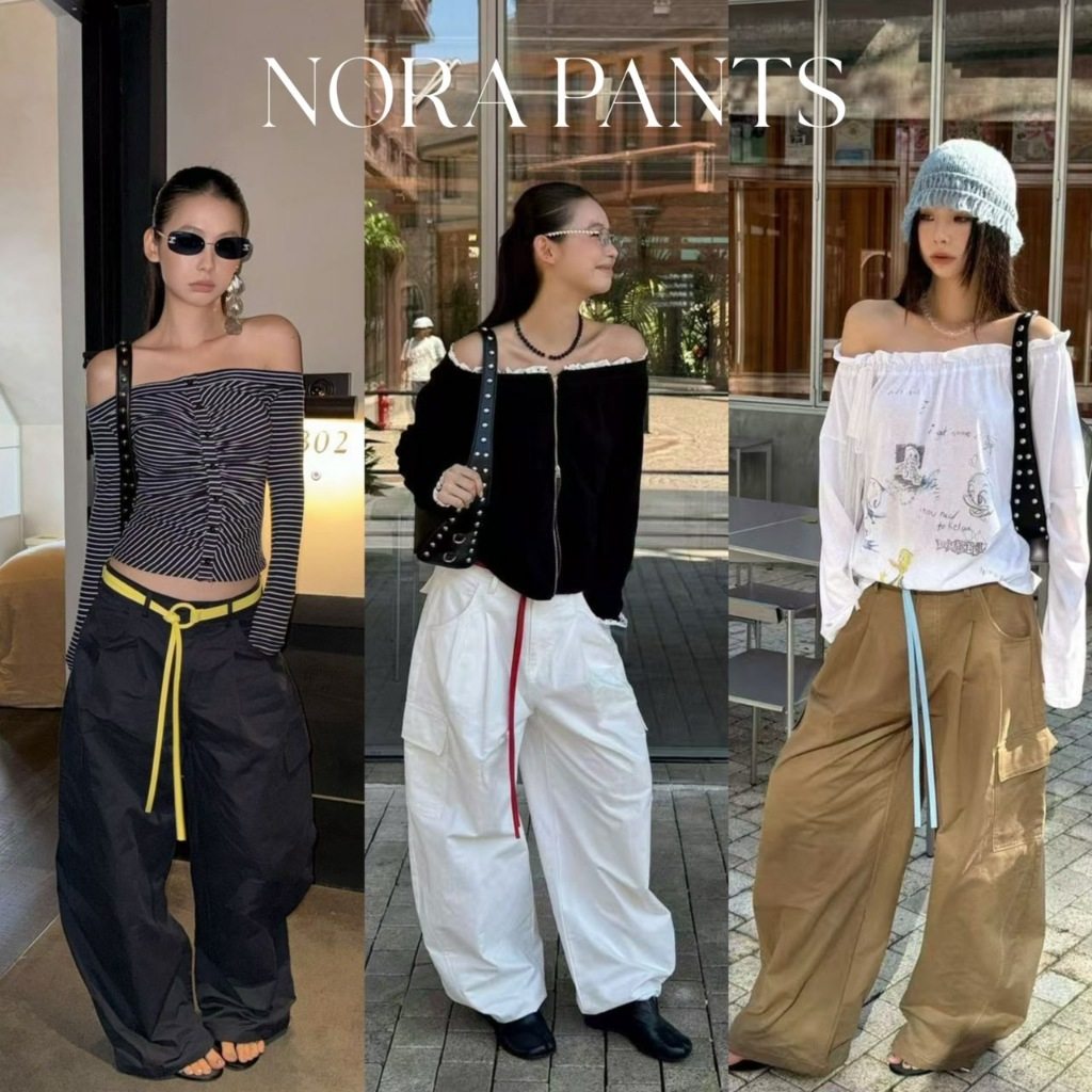 NORA PANTS - กางเกงคาร์โก้ ดีไซน์เก๋ๆ มาพร้อมเข็มขัดผูกเอว สีสันน่ารักๆ