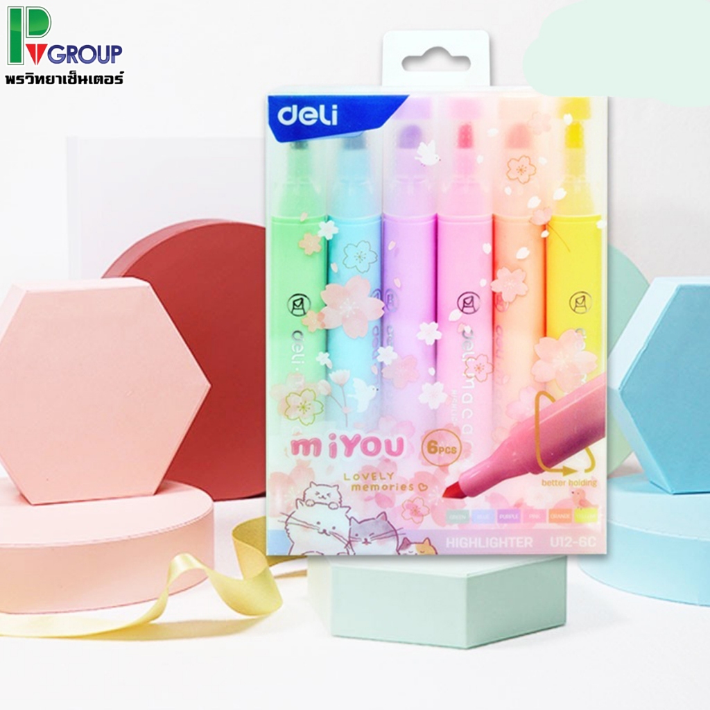 ปากกาไฮไลท์ deli miyou U12-6C เเพ็ค 6 สี 6 ด้าม