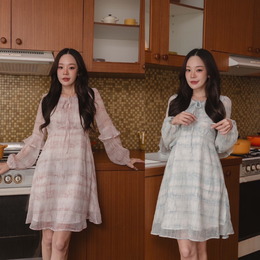 Pamlook Lucy dress ผ้าชีฟองลายตาราง