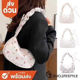 ส่งด่วน GUCSELECTED(B2219) กระเป๋าถือสะพายไหล่ลายดอกไม้ใบเล็ก ปรับสายย่นน่ารัก
