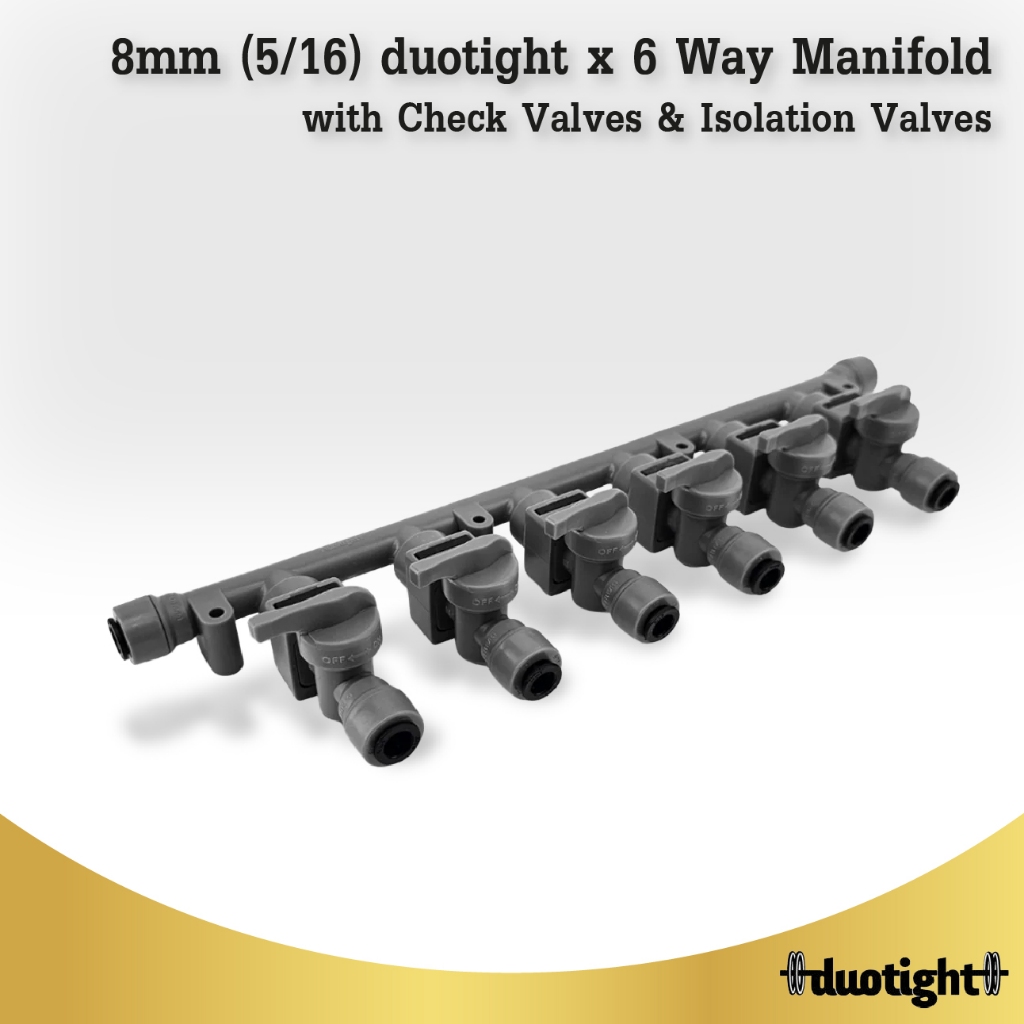 KL46244 -8mm (5/16) duotight x 6 Way Manifold with Check Valves & Isolation Valves
