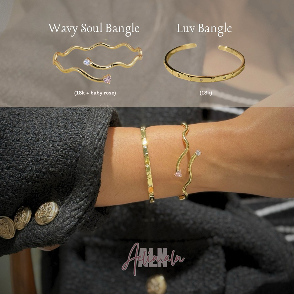 Wavy Soul Bangle - Aelin.ALN กำไลข้อมือหยัก ประดับหัวใจ สุดน่ารัก มี4แบบ (#BG9-01)