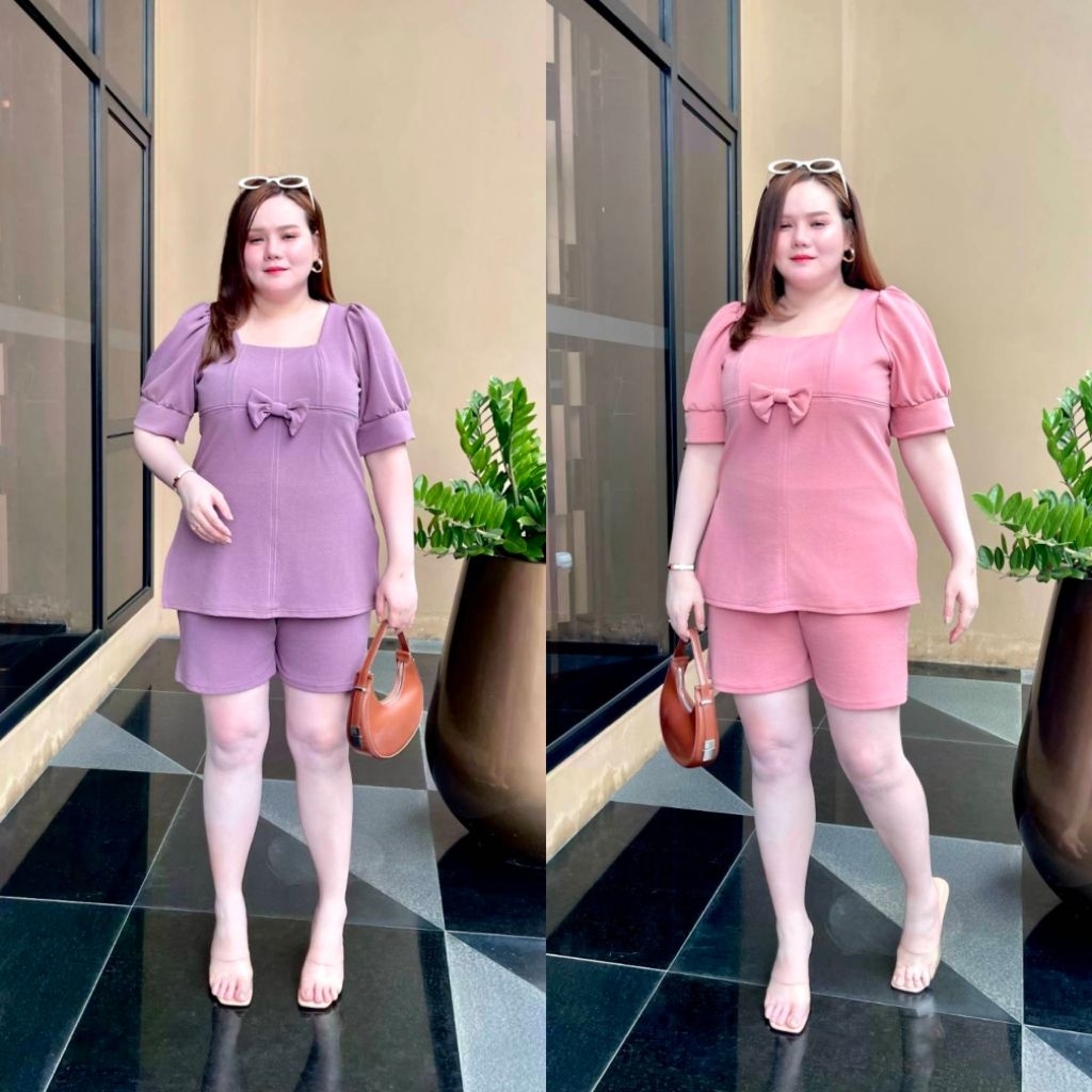 ชุดเซตสาวอวบอ้วน Miss M.A.Closet สาวพลัสไซส์ 2 ชั้น เสื้อแฟชั่น & กางเกงขาสั้น ผู้หญิง LadyClothing Women