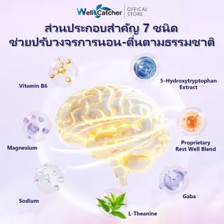 Wellcatcher Gaba Sleep Gummies Non-GMO Gluten-Free ช่วยผ่อนคลาย นอนหลับดีขึ้น 60 เม็ด
