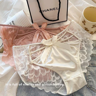 กางเกงชั้นในลูกไม้ผู้หญิง ไซส์ M-XL ผ้าเนื้อนุ่ม สวมใส่สบาย ประดับโบว์ เอวต่ำ เซ็กซี่และมีเสน่ห์ ดีไซน์โปร่ง มีหลายสี