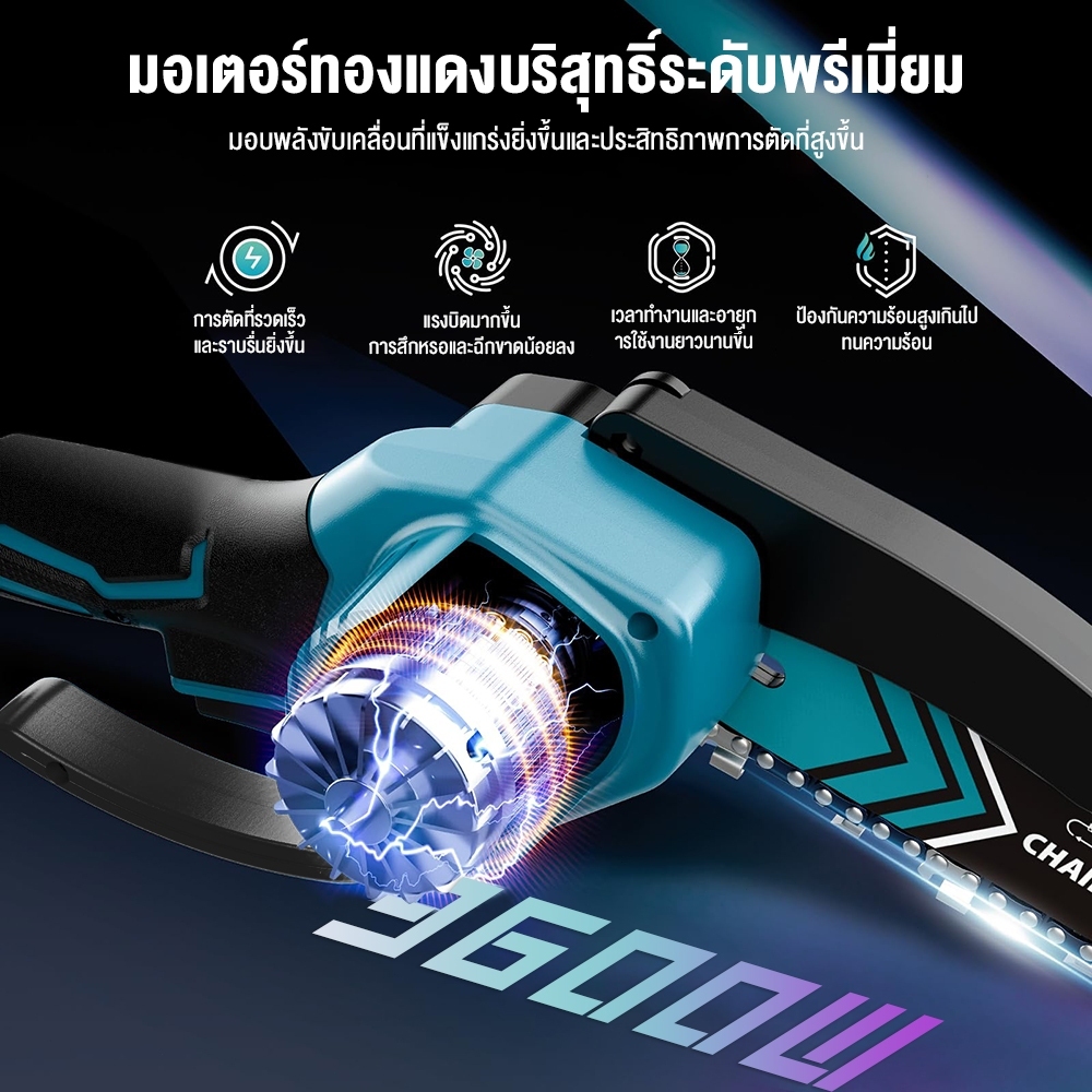 【30ปี รับประกัน】เลื่อยไฟฟ้า อัปเกรดใหม่ 8นิ้ว เลื่อยโซ่ 9900W เลื่อยไฟฟ้าไร้สาย เลื่อยโซ่ไร้สาย แบตเตอรี่ลิเธียม2 ครบชุด - รูปที่ 3