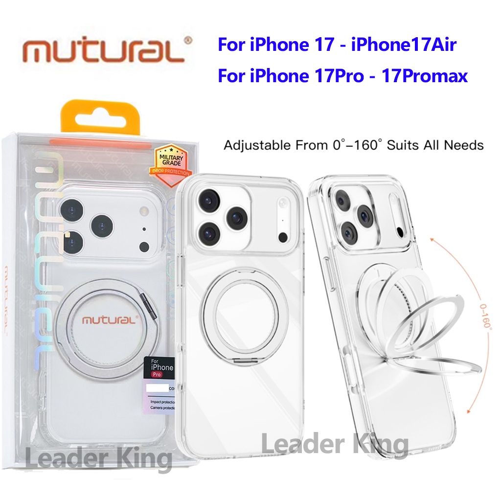 Mutural งานแท้ เคส ชาร์จได้ สำหรับ iPhone 17/16/15/14/13/17PM 17Pro 16PM 16Pro เคสใส กันเลนส์กล้อง หมุนได้ 360 องศา 047