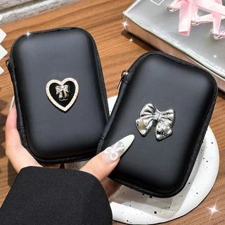 กระเป๋าเก็บของเดินทางรูปหัวใจ 3 มิติ เคสชาร์จแบบพกพา USB กล่องจัดระเบียบสายเคเบิลข้อมูลหูฟังหูฟังแบบสี่เหลี่ยมมีซิป