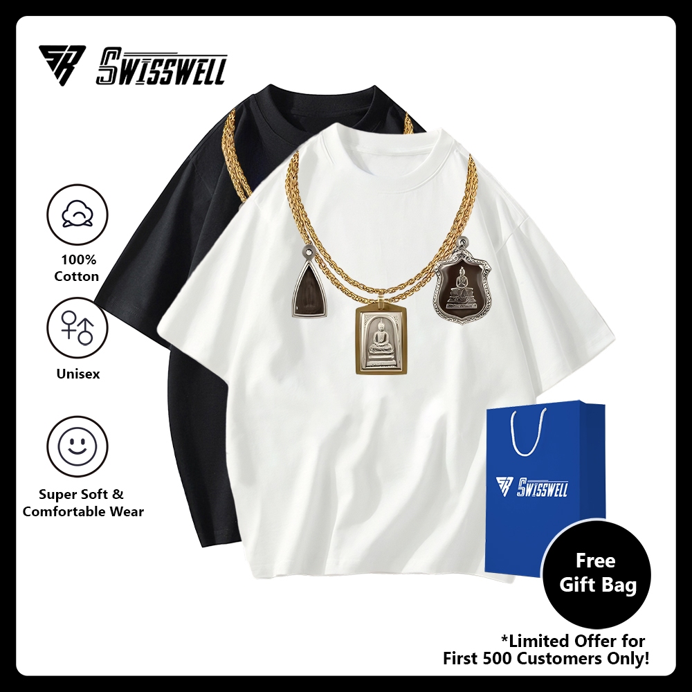 Free Bag | SwissWell เสื้อยืดผู้ชาย​  เสื้อยืดผ้าคอตตอน 100% oversize t shirt for men คอกลม Unisex สไตล์ฮิปฮอป ใส่สบาย