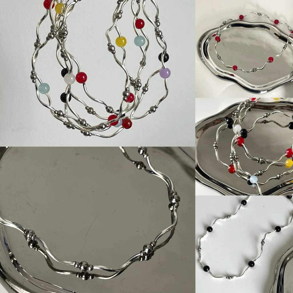 ส่งด่วน! silver minimal necklace สร้อยคอมินิมอล ลูกปัดเงินปล้องเกลียว ลูกปัดสแตนเลส+จี้หินแก้ว | ourweekend.stuff