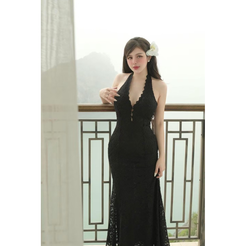 เดรสยาวผ้าลูกไม้กุหลาบ ดีเทลแต่งเชิงช่วงหน้าอก ผ่าอกแต่งกระดุมมุก โชว์แผ่นหลัง ทรงยาวสวยสะใจมากซิส - รูปที่ 7