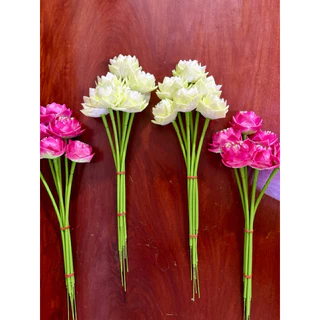ช่อดอกบัวผ้า ดอกไม้บูชา สีสวยสด อยู่ทนนาน ไม่ต้องคอยเปลี่ยน สำหรับใส่แจกัน ตกแต่งหิ้งพระ ศาลพระพรหม ศาลพระภูมิ ศาลตายาย