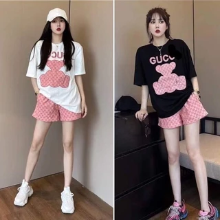 🚚【จัดส่งจากไทย】เสื้อยืดพิมพ์ลายหมีน่ารักเวอร์ชั่นเกาหลี แขนสั้น คอกลม ผ้าเนื้อนุ่ม สวมใส่สบาย