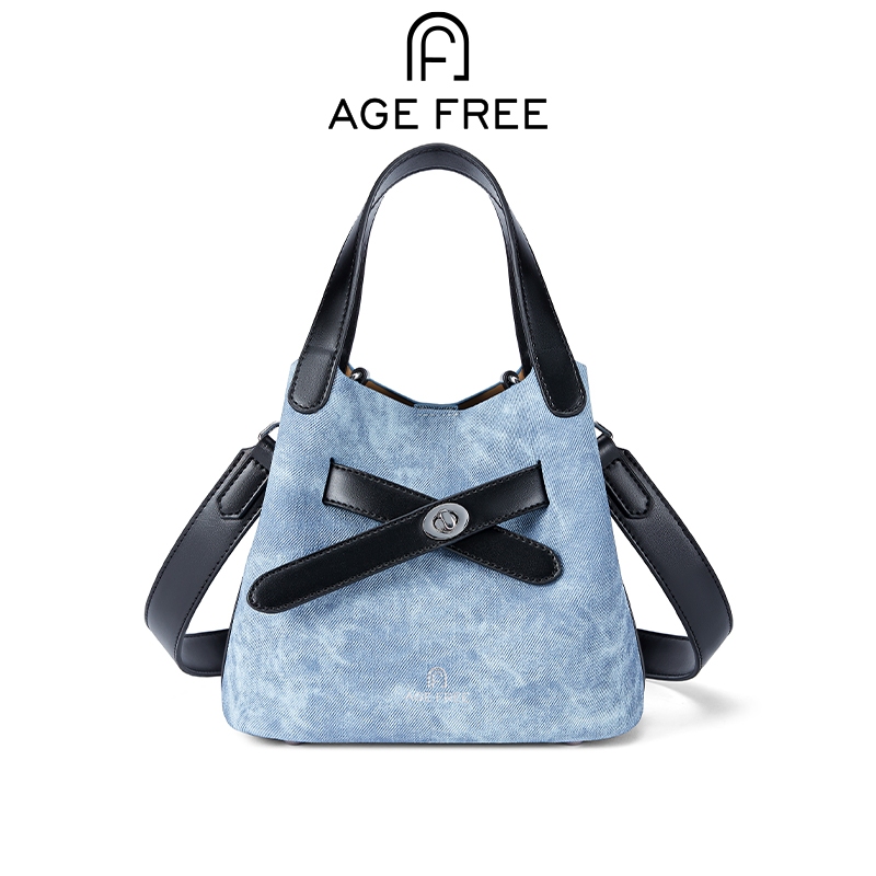 AGE FREE Hyeri Bag กระเป๋าสะพายทรงถังมีเชือกรูดแบบโบว์ผูกเข็มขัด