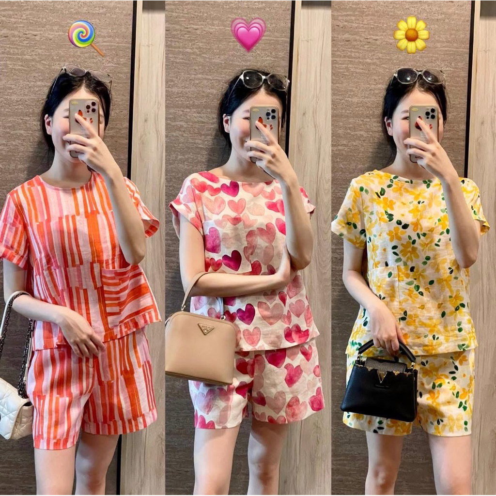 S2กางเกงขาสั้นผ้าลินินพิมพ์ลายสวยค่า