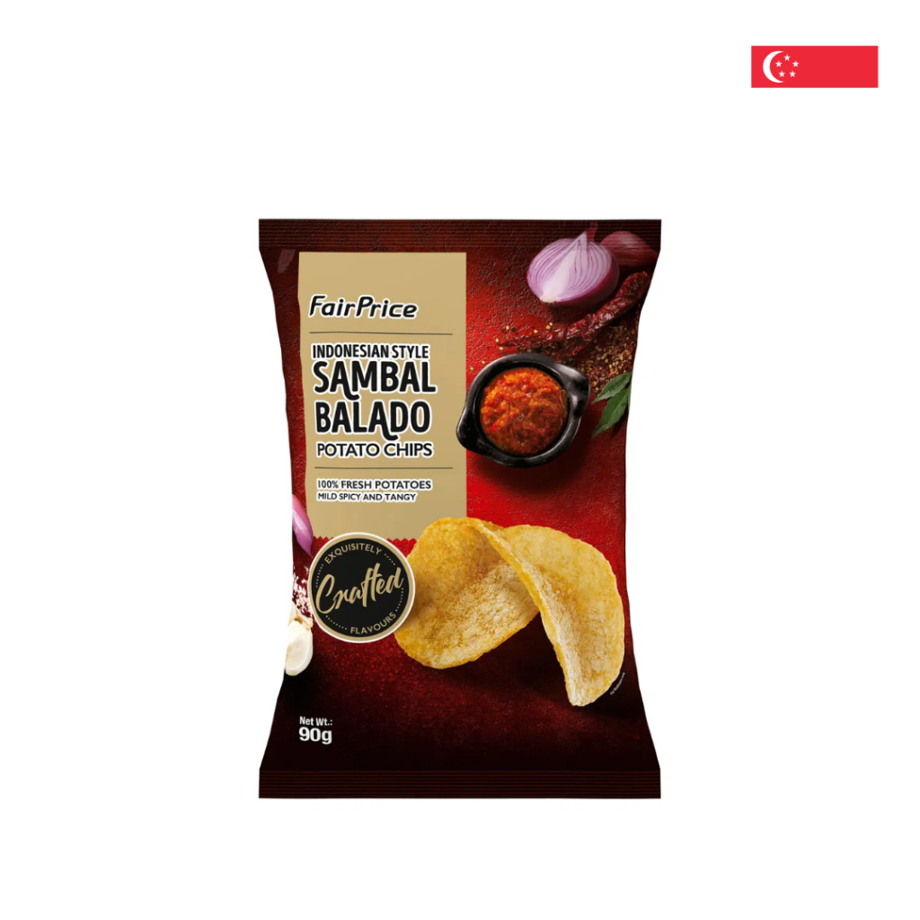 FairPrice Sambal Balado Potato Chips 90g | แฟร์ไพรซ์ มันฝรั่งทอดกรอบ รสซัมบัลบาลาโด | ขนมจากสิงคโปร์
