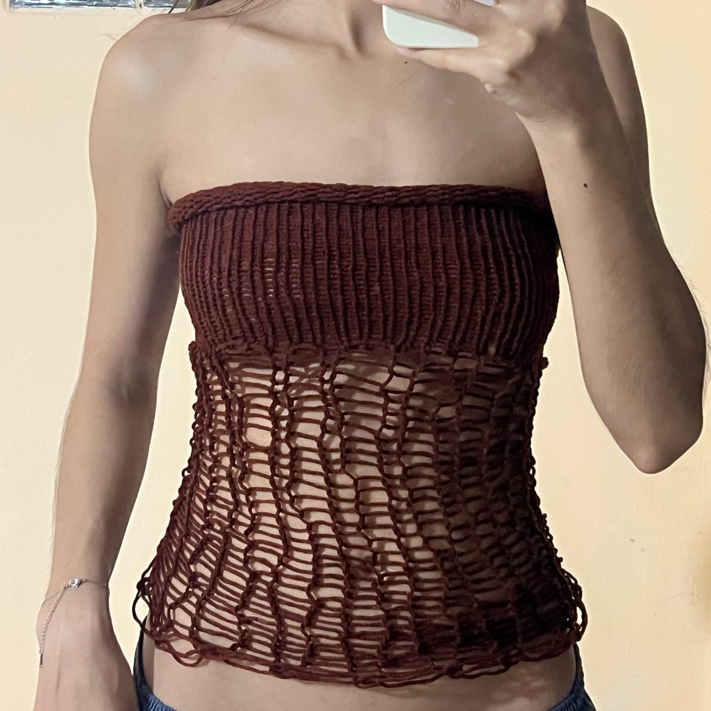 เสื้อถักตาข่าย knitting lazy loops มีแบบเกาะอก, สายเดี่ยว (พร้อมส่ง) - รูปที่ 2