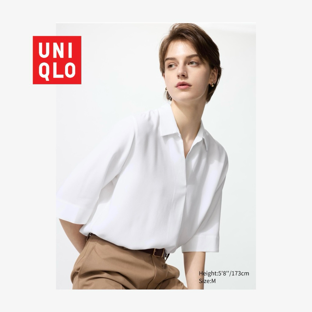 ส่งต่อ Uniqlo เสื้อเบลาส์ เสื้อทำงานสีขาว เสื้อเชิ้ตสีขาว เสื้อเชิ้ตสีดำ