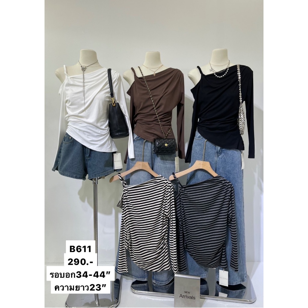 Maikaew B611 เสื้อดีไซน์เปิดไหล่ไม่เหมือนใคร ราคาเพียง 290.- ดีเทลเปิดไหล่ + สายเดี่ยวบาง