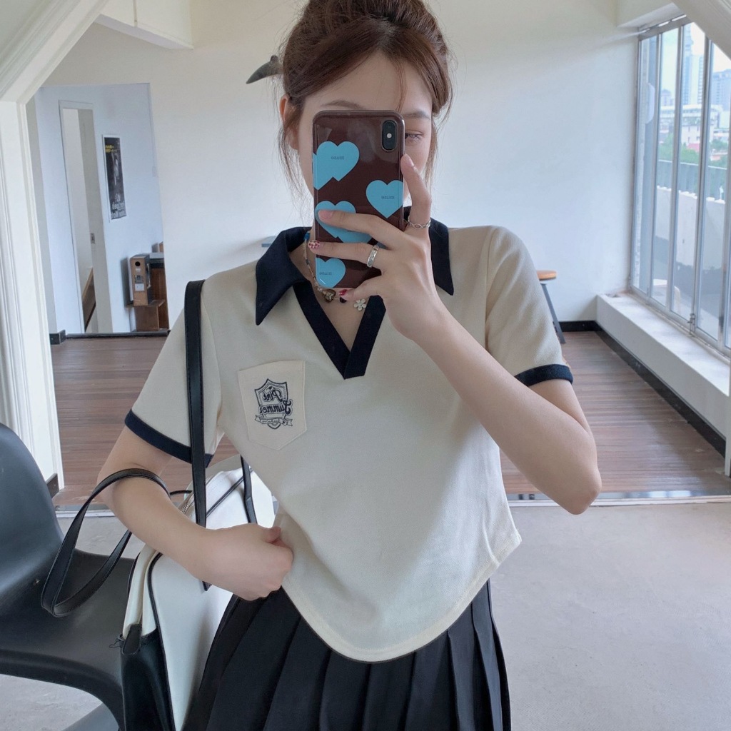 เสื้อยืดคอโปโลแขนสั้นผู้หญิง ทรงหลวม ลำลอง หลากสี ผ้าใส่สบาย - รูปที่ 6