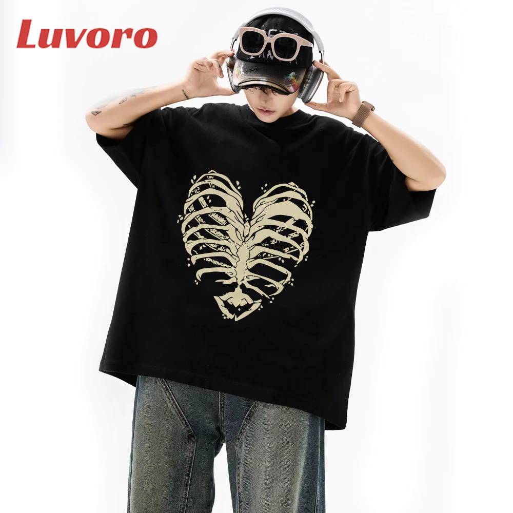 (ผ้าฝ้าย 100%)Luvoro oversize unisex เนื้อผ้านุ่มระบายแขนสั้น  T-shirt สีดำและสีขาว เสื้อยืดทูโทน เสื้อยืดแขนสั้น C1103 ราคา ถูกที่สุด ดีลบีเคเค แกลเลอรีภาพที่ 4