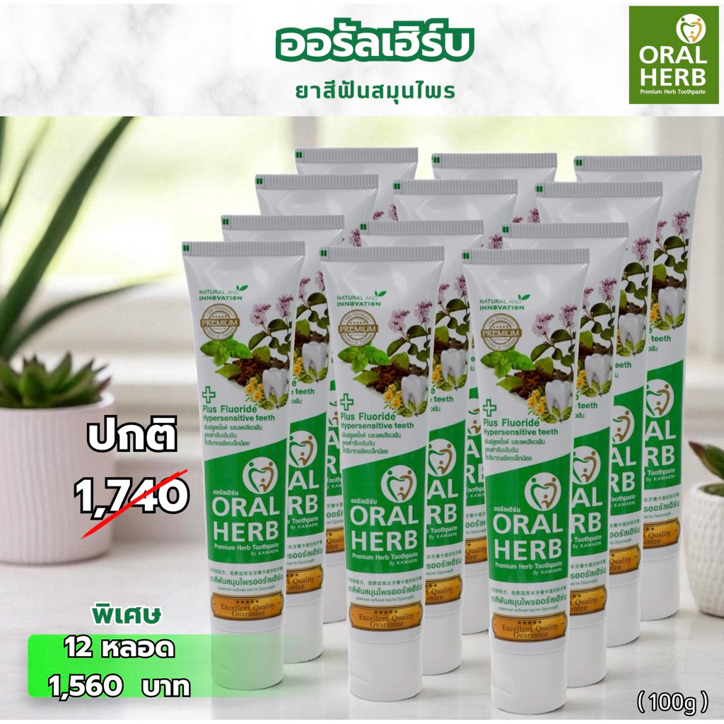 ออรัลเฮิร์บ ยาสีฟันสมุนไพรขนาด100g จำนวน12หลอด