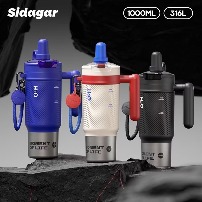 Sidagar 1000มล แก้วเก็บความเย็น สแตนเลส316+เซรามิกส์ ความจุขนาดใหญ่