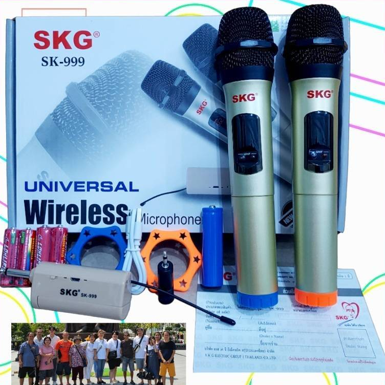 SKG ไมโครโฟน คู่ แบบมือถือ UHF ไร้สาย รุ่น SK-999 สีทอง , ไมค์ลอย ไมค์ลอยไร้สาย