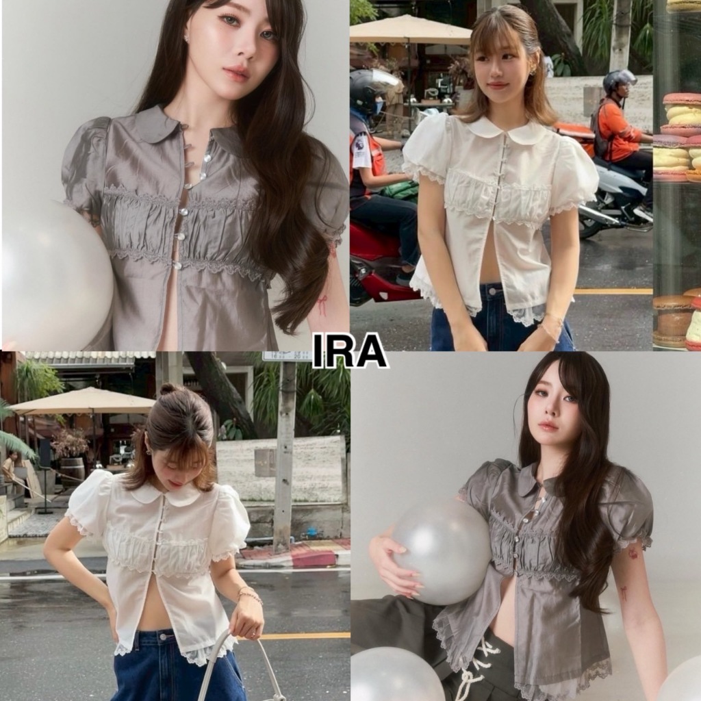 BY IRA Amy Top  เสื้อคอปก ผ้าคอตตอน 100 แต่งลูกไม้ ทรงสวย น่ารัก เซ็กซี่ รูปที่ 8