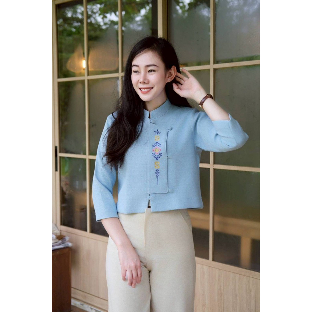 [พร้อมส่ง] เสือผ้าฝ้ายอัดกาว**ปักลายสิริราชพัสตราภรณ์** แขนสาวส่วนใส่สบาย อก34-44“ women อัดกาว clothing ฝ้าย - รูปที่ 4