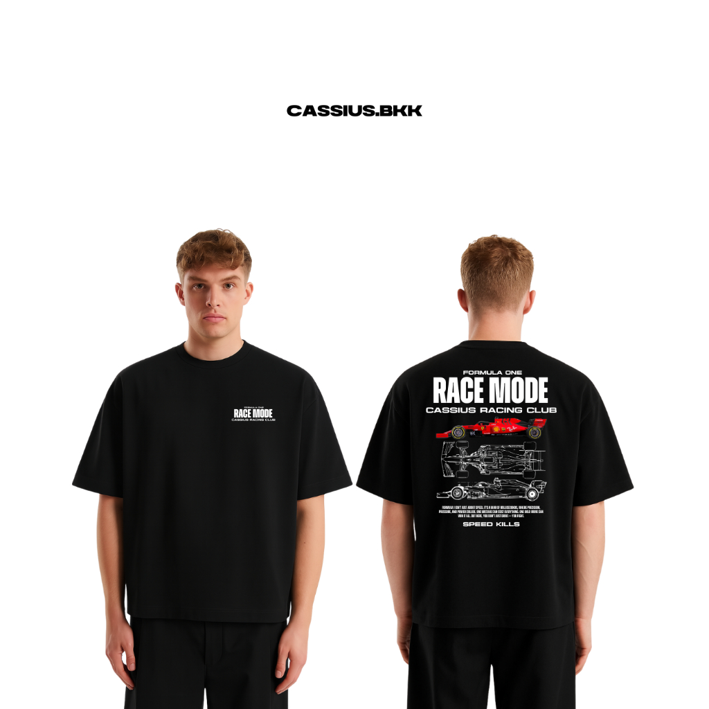 CASSIUS PREMIUM COTTON 100% OVERSIZE สกรีนลาย พรีเมี่ยม & RACE MODE รถแข่ง เสื้อดำ