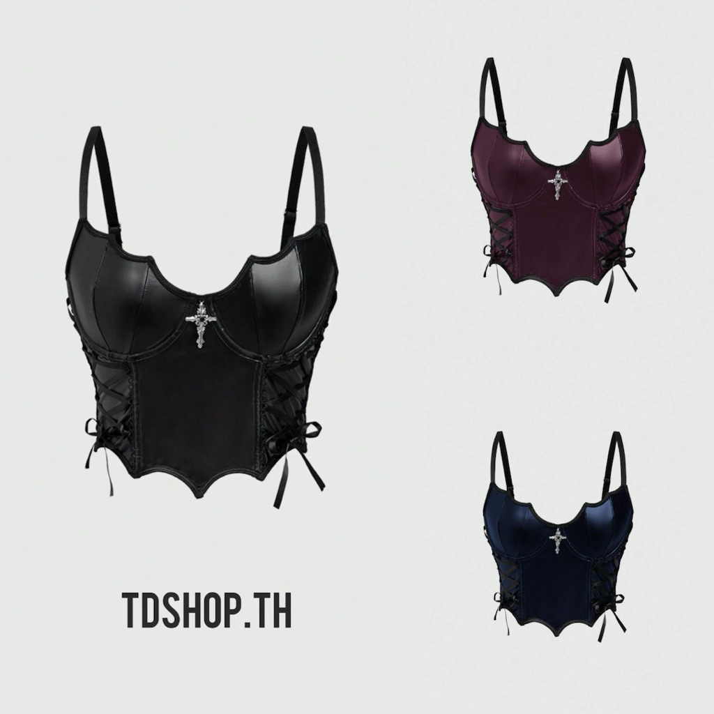✝️PRE-ORDER 7-10 วัน✝️ ROMWE Goth เสื้อสายเดี่ยวหนัง เชือกผูก สไตล์กอธิก✨งานป้าย𝐑𝐎𝐌𝐖𝐄 🔖