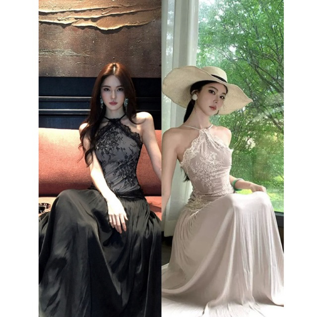พรี ส่ง 8 กค.นะคะเดรสยาวอกวีเสื้อลูกไม้ ส่วนของกระโปรงสีพื้นเรียบ (ในวีดีโอแม่ค้าใส่งานจริงนะคะ)ส่งจากกรุงเทพนะคะ