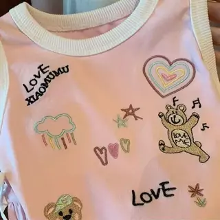 Babyonline (Y558)H3-4 (ส่งด่วน1วัน) ชุดกระโปรงผ้าโปโลสำหรับเด็กผู้หญิงปักลายการ์ตูนสุดน่ารัก