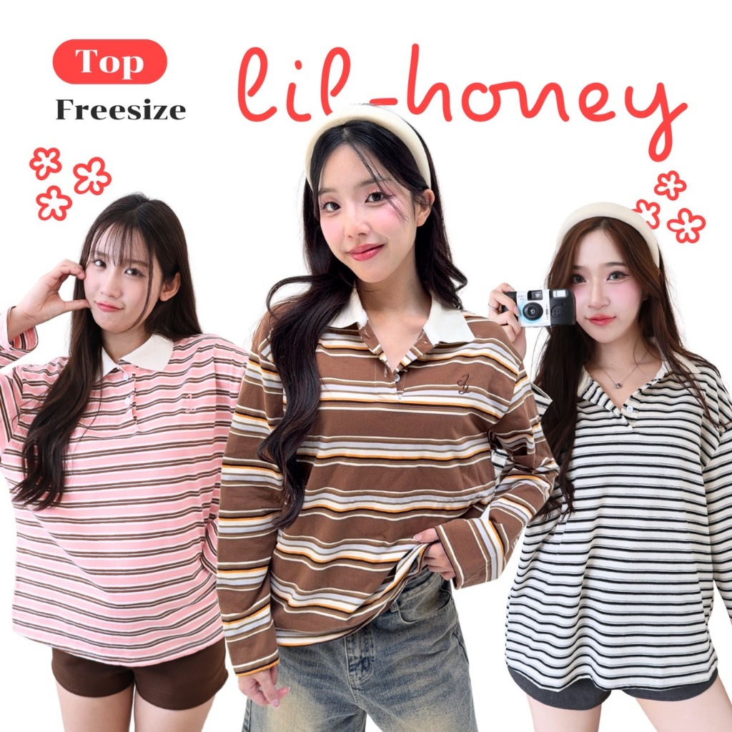 JARINYA เสื้อเชิ้ตคอปกแขนยาวลายทาง Unisex ทรง Oversize เนื้อผ้าคุณภาพเกรดดี ใส่สบาย ปักอะไหล่ โลโก้