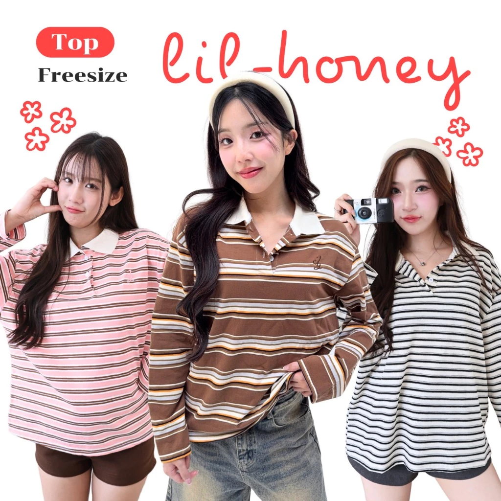 JARINYA เสื้อเชิ้ตคอปกแขนยาวลายทาง Unisex ทรง Oversize เนื้อผ้าคุณภาพเกรดดี ใส่สบาย ปักอะไหล่ โลโก้
