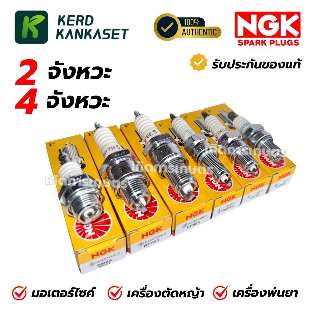 NGK หัวเทียน 2จังหวะ 4จังหวะ BM6A, CMR5H, BP7HS, BP8ES, C7HSA, CPR6EA-9  มอเตอร์ไซค์ เครื่องตัดหญ้า พ่นยา แท้100%