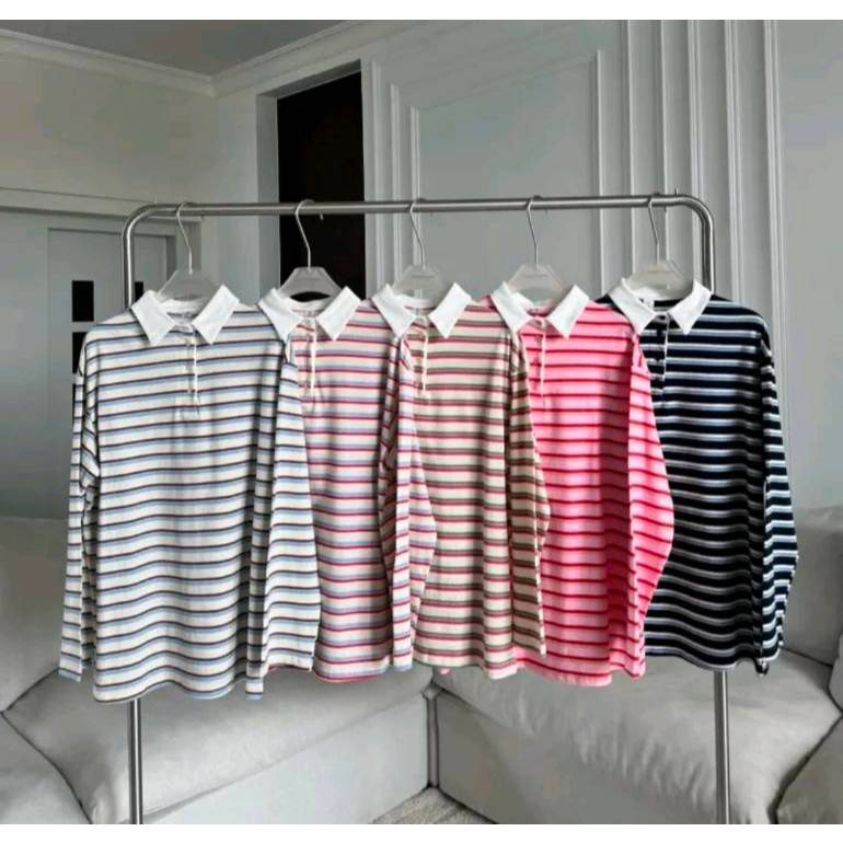 PTPL650 เสื้อโปโลแขนยาวลายทาง PROMTHONG