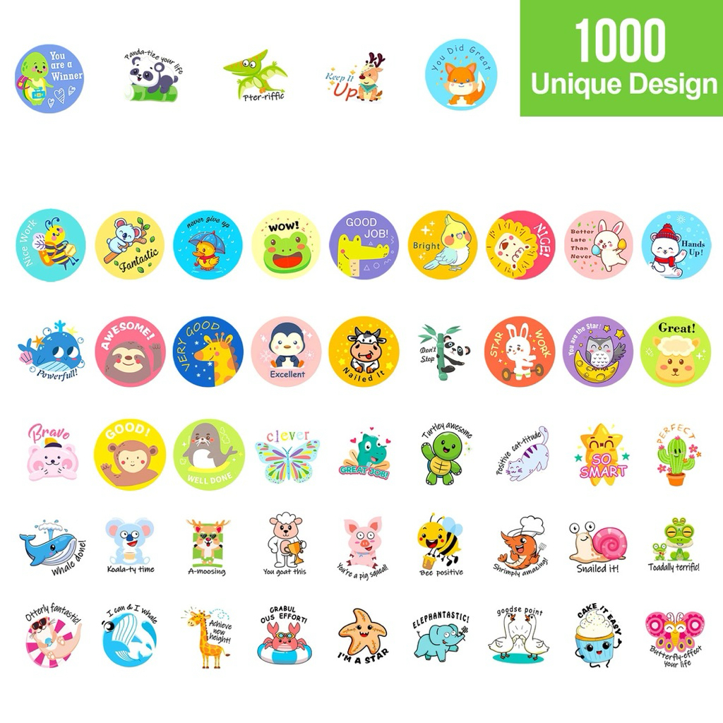 พร้อมส่ง 1000 ดวง สติกเกอร์ สัตว์ / เด็ก 5ม้วน1000 ดวง ขนาด 2.5 ซม คละลายตามแบบ