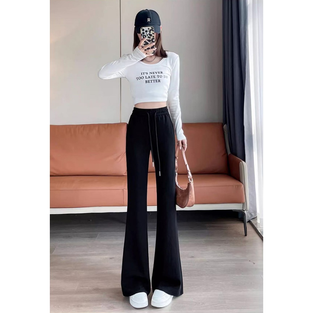 4สีให้เลือก กางเกงเอวสูงผู้หญิง กางเกงลำลอง กางเกงเอวบานเล็กน้อย ตรงปกผ้ายืดหยุ่นใส่สบายนุ่มมาก #F023 - รูปที่ 4