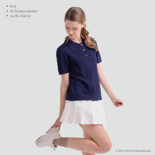 รุ่น POLO เสื้อไหมพรม คอปกแขนสั้น ถักลายเคเบิ้ล ทรงสวย ใส่สบาย