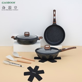 GAOBOOS ระทะ 9pcs กระทะเคลือบหินอ่อน กระทะหินอ่อน ขนาด ไม่ติ…
