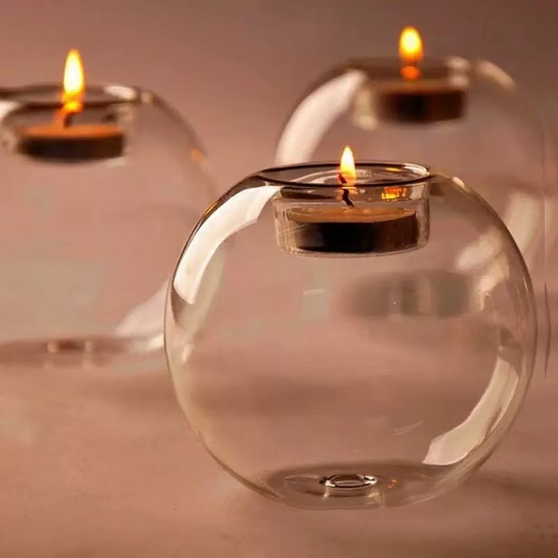 OurHome [พร้อมส่ง] เชิงเทียนแก้วทรงกลม Cicular glass candlestick holder เชิงเทียนอาหารค่ำใต้แสงเทียน การถ่ายภาพ อุปกรณ์