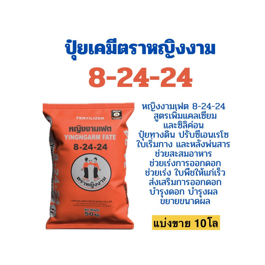 ปุ๋ยหญิงงาม8-24-24แบ่งขาย 10โล  ช่วยสะสมอาหาร ช่วยเร่งการออกดอก ช่วยเร่ง ใบพืชให้แก่เร็ว บำรุงดอก บำ