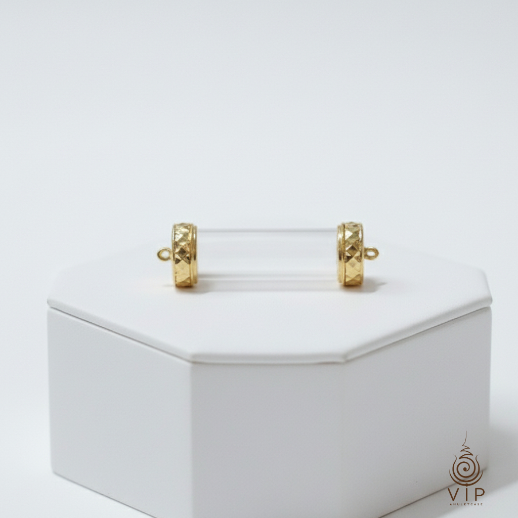 (ส่งไว เคลมฟรี) ฝาตะกรุดลายเพชรตัดเพชร | Diamond Takrut Case | 佛牌管盖 菱形切割 (ชุบหนา 2 เท่า)