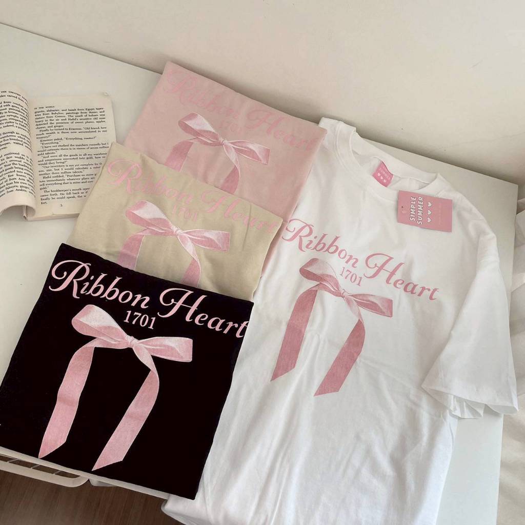 Oversize T-Shirt | เสื้อยืดโอเวอร์ไซส์ งานสกรีนลาย Ribbon Heart มินิมอลสไตล์
