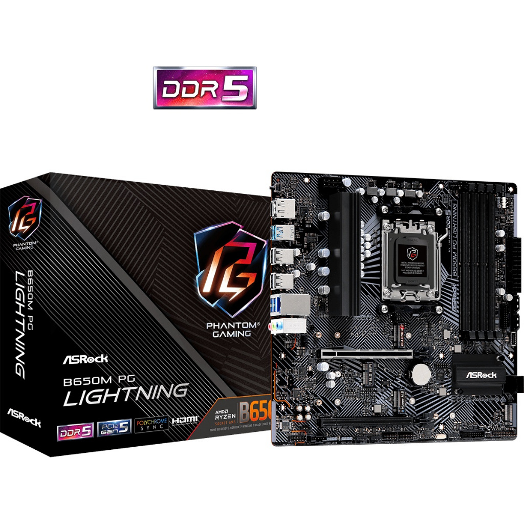 MAINBOARD (เมนบอร์ด) ASROCK B650M PG Lightning Ryzen™ 9000 DDR5 HDMI,DP mATX