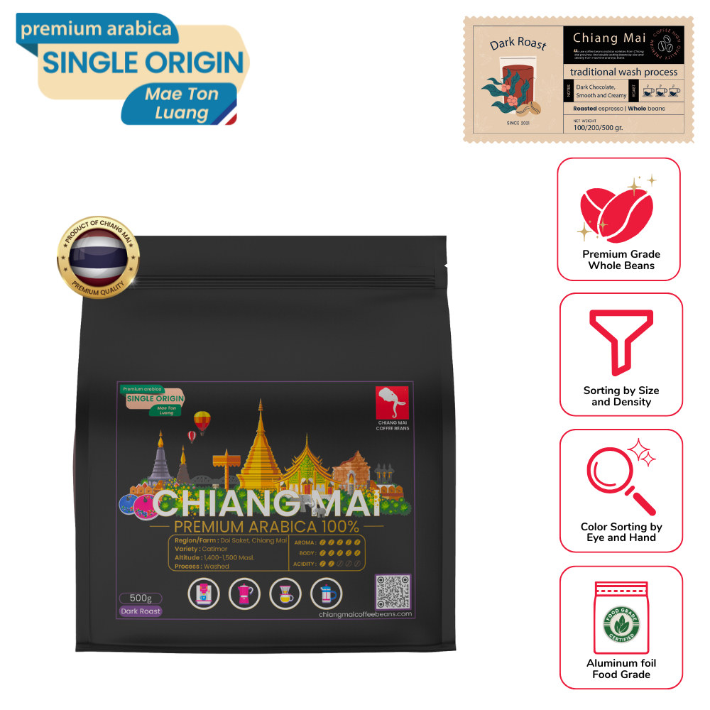 Premium Whole Bean, Mae Ton Luang, Single Origin, Dark Roast (500g)